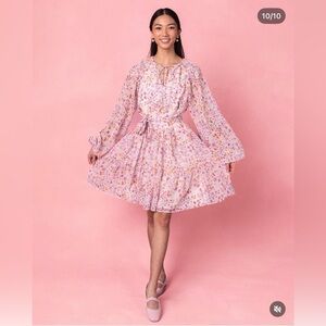Ivy City Co Imogen Short Dress Blush Floral Cottagecore Romantic Coquette XS